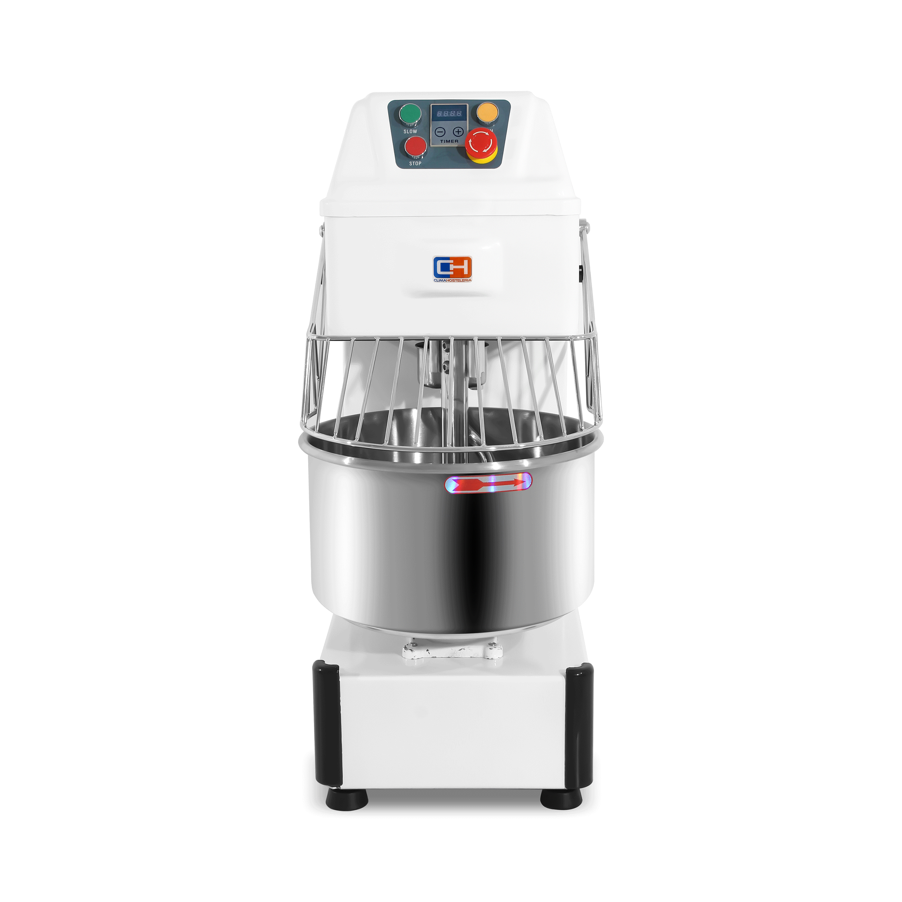Amasadora espiral HS-20 de 20 litros con cuba y gancho en acero inoxidable para masas de pizza y pan