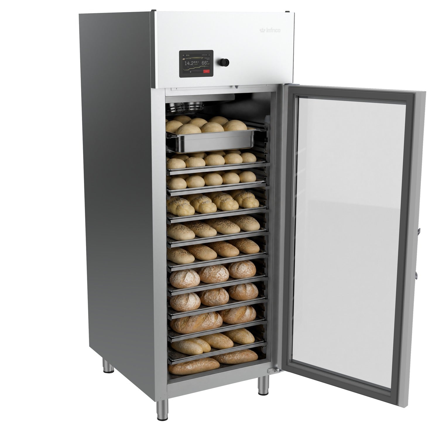 Armario de fermentación controlada con puerta de cristal para panadería y pastelería, ideal para controlar y visualizar el proceso de fermentación de masas