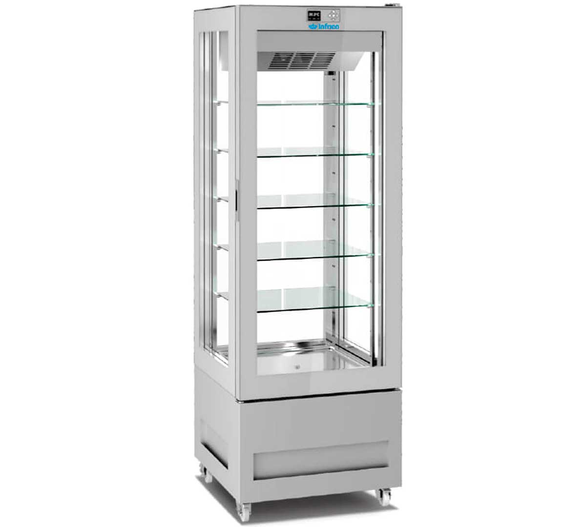 Armario expositor Vitra Soft Air Infrico para chocolate y bombones con 4 caras de cristal, refrigeración ventilada y temperatura de 15 a 18 grados.