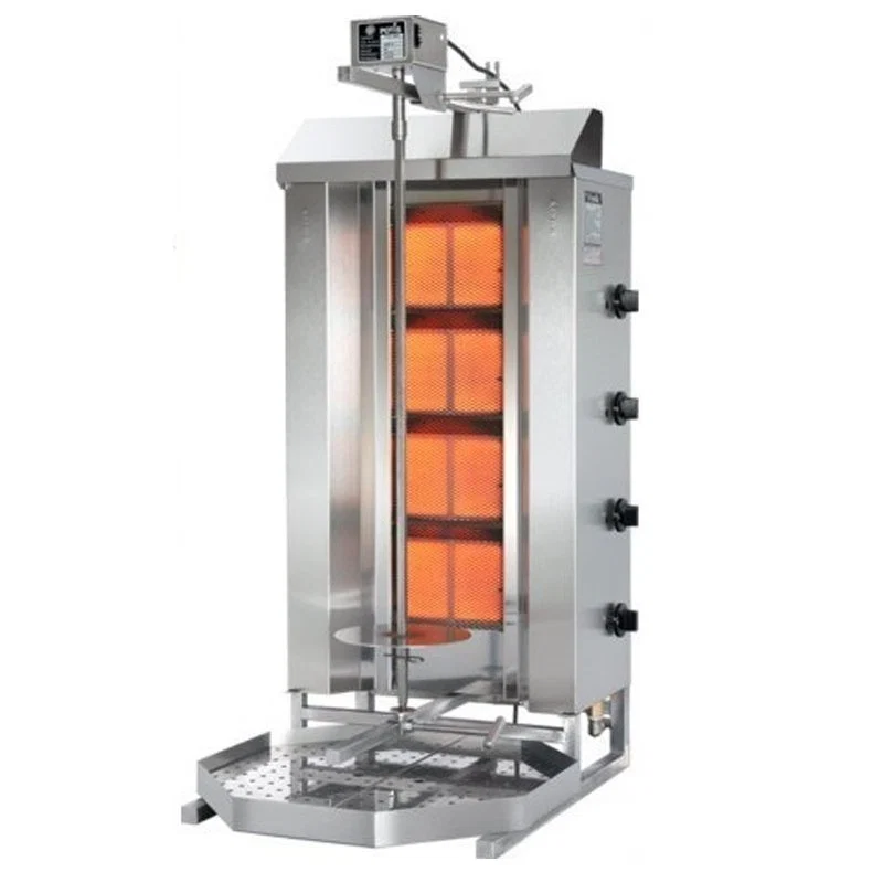 Asador de kebab Potis GD4/S profesional con 4 quemadores infrarrojos y capacidad para 70 kg de carne.