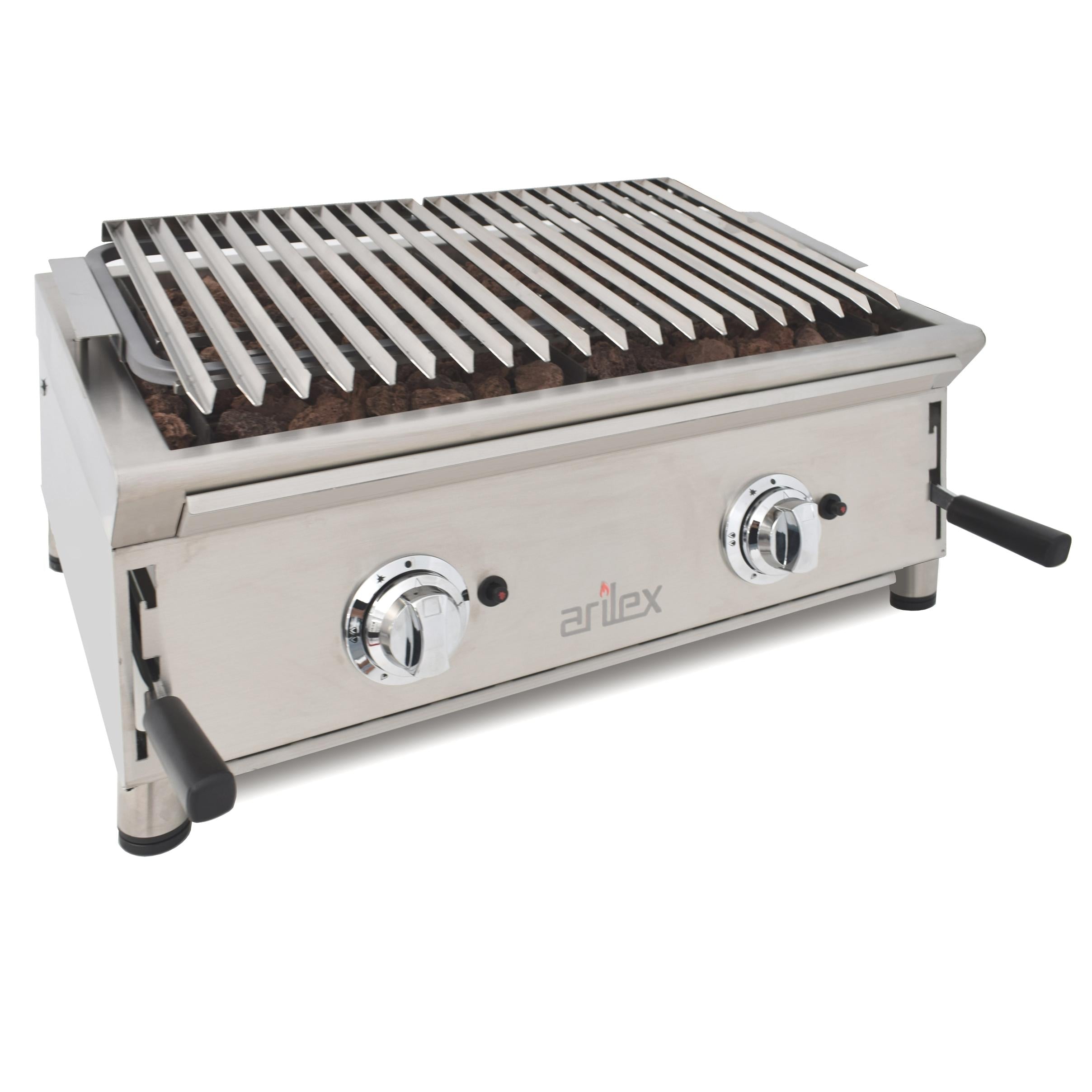 Barbacoa a gas 70 cm ARILEX Línea 600 70BAR con piedra volcánica y parrilla inoxidable regulable para hostelería