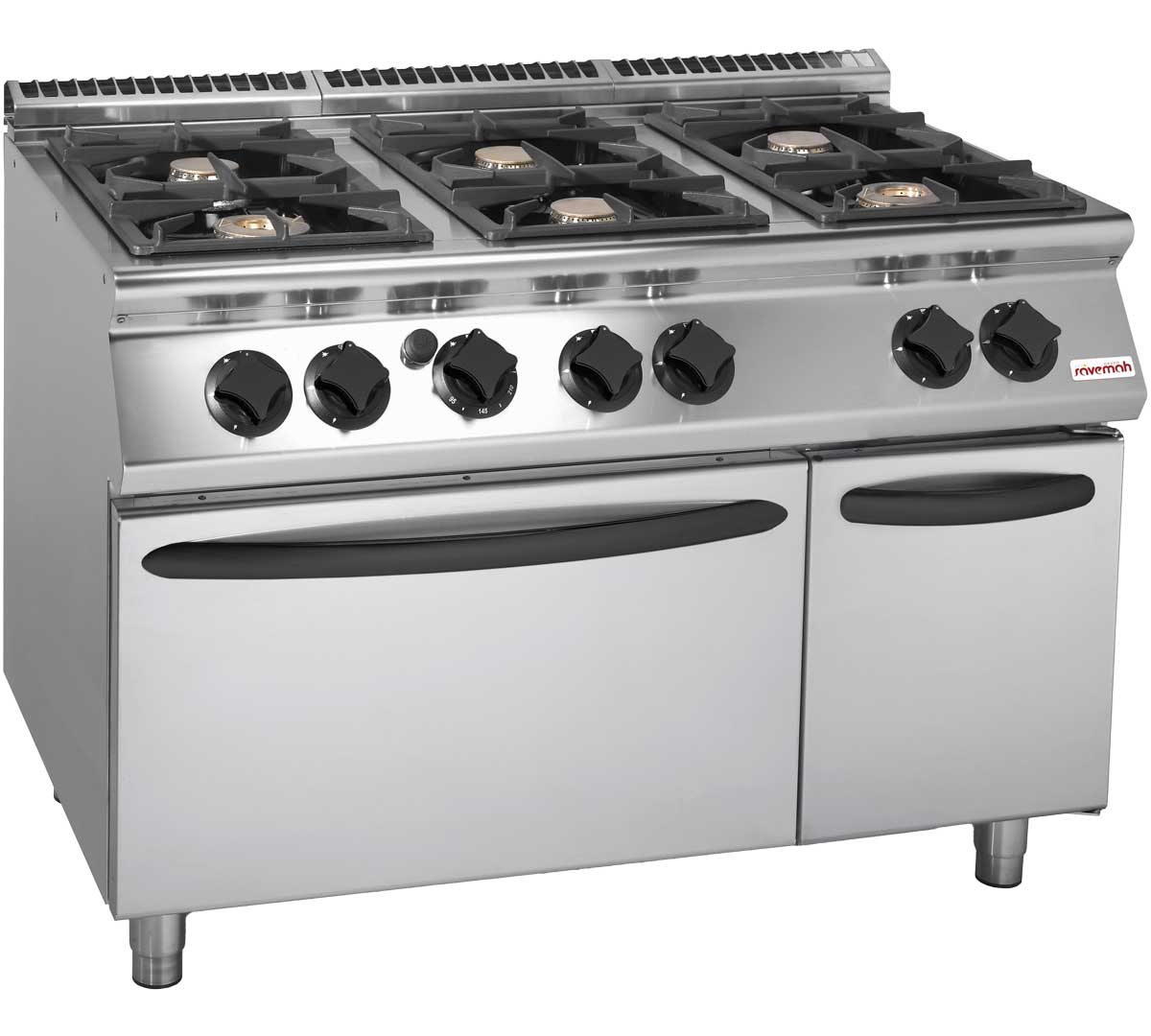 Cocina industrial Savemah Serie 900 de seis fuegos con horno GN 2/1