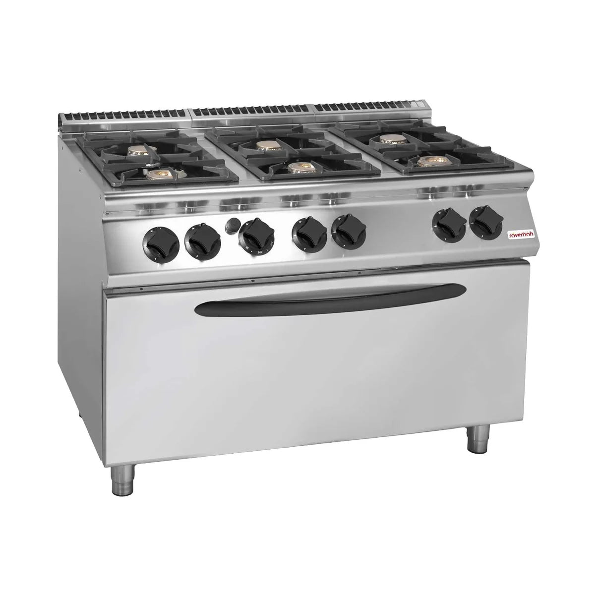 Cocina industrial Savemah S900 de 6 fuegos a gas con horno maxi GN 2/1