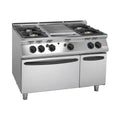 Cocina industrial Savemah Serie 900 con placa radiante de hierro fundido, cuatro fuegos y horno GN 2/1