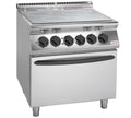 Cocina industrial eléctrica Savemah Serie 900 con cuatro placas radiantes y horno GN 2/1