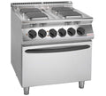 Cocina industrial eléctrica Savemah Serie 900 con cuatro placas de hierro fundido y horno GN 2/1