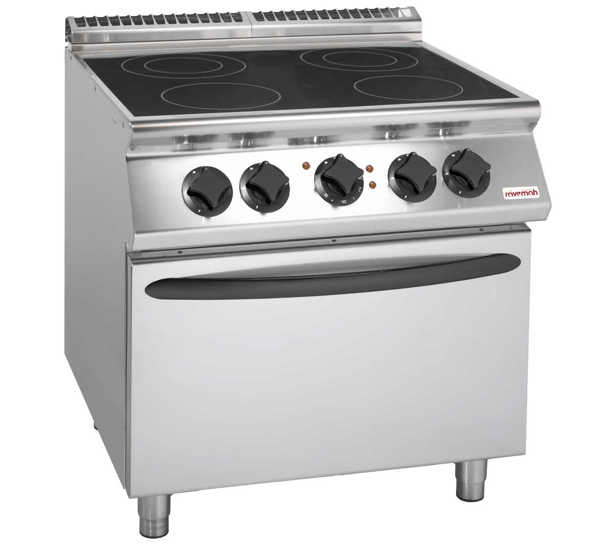 Cocina industrial vitrocerámica Savemah Serie 900 con cuatro zonas de cocción y horno GN 2/1