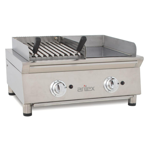 Frytop a gas 65 cm con placa de acero rectificado y barbacoa a gas con piedra volcánica Línea 600 100FRYGRBN