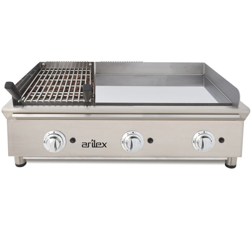 Frytop a gas 35 cm con placa de acero rectificado y barbacoa a gas con piedra volcánica Línea 600 70FRYGRBN