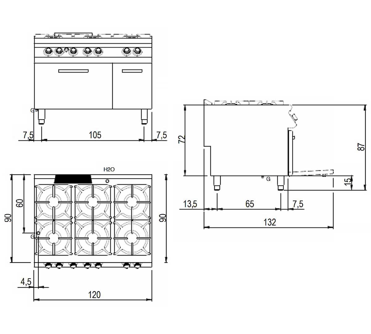Horno profesional GN 2/1 integrado en cocina industrial Savemah