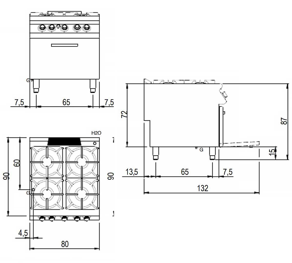 Horno profesional GN 2/1 integrado en cocina industrial Savemah Serie 900