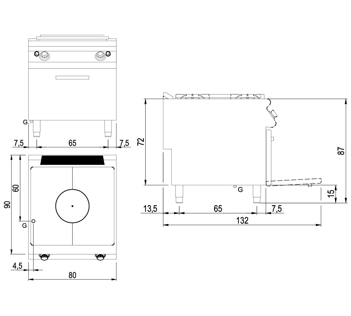 Horno profesional GN 2/1 integrado en cocina industrial Savemah Serie 900