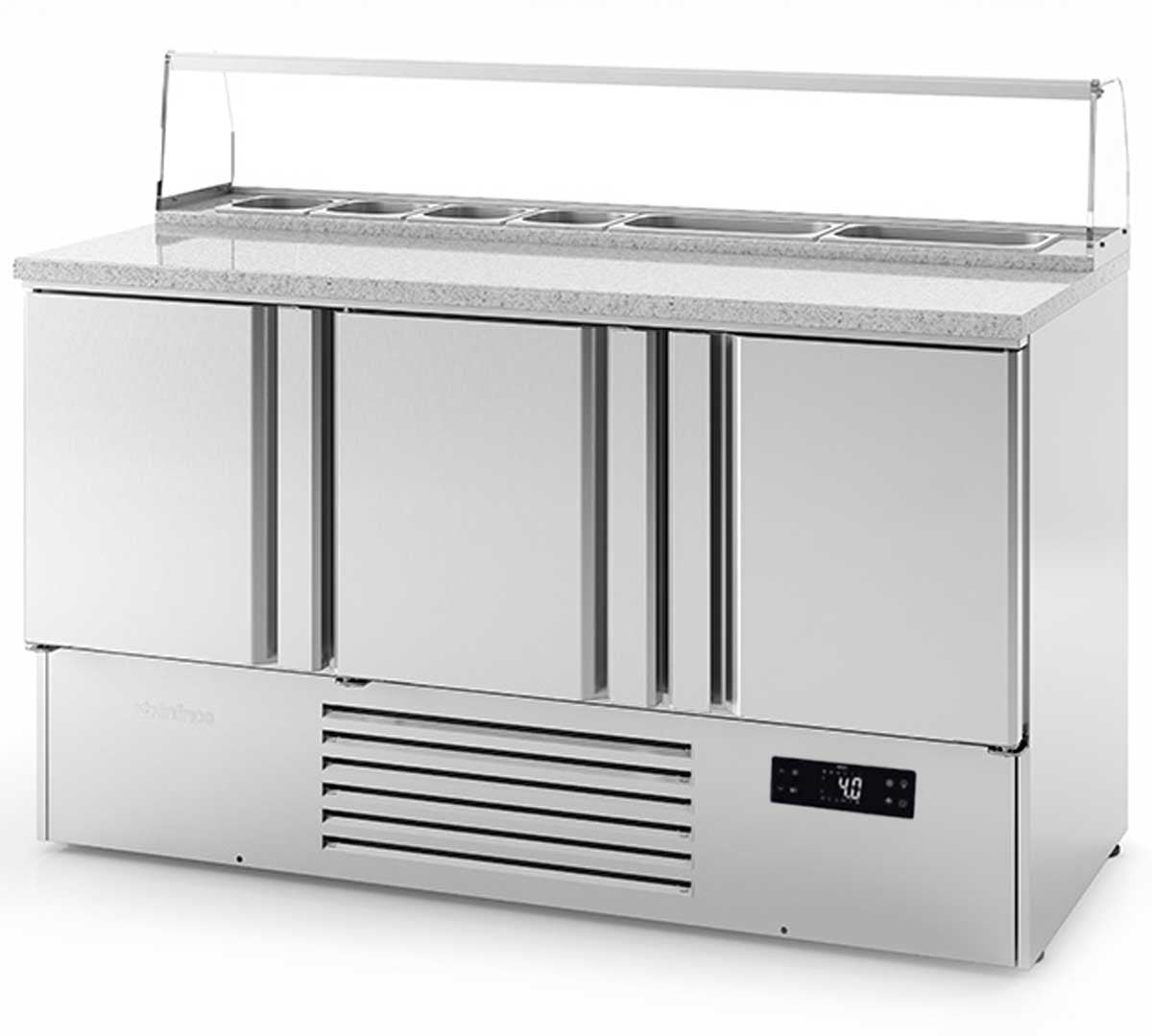 Mesa refrigerada compacta para preparación de pizzas