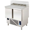 Mesa pizzera con vitrina de cristal y encimera de granito