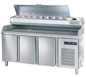 Mesa pizzera profesional con encimera de granito