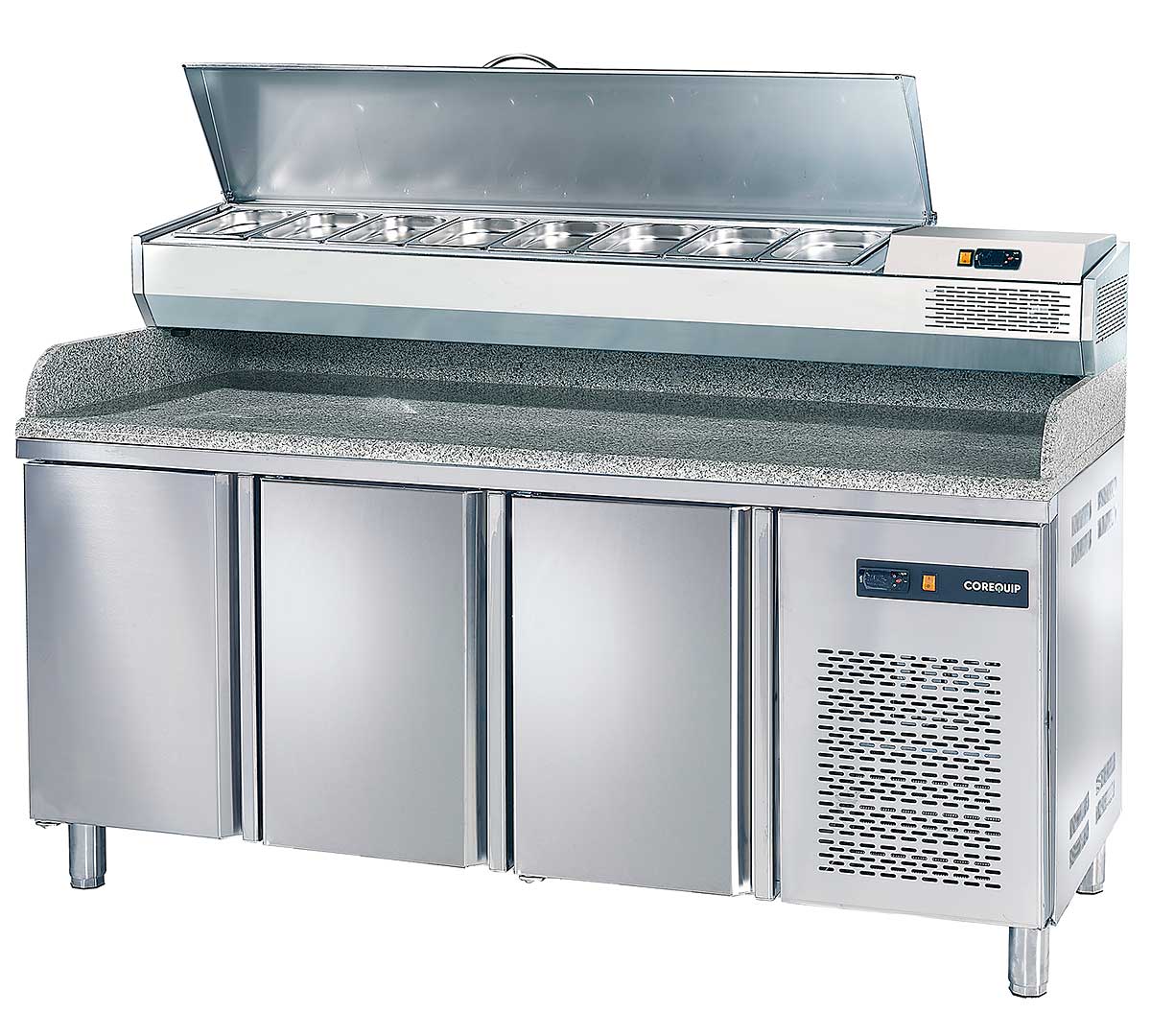 Mesa pizzera profesional con encimera de granito