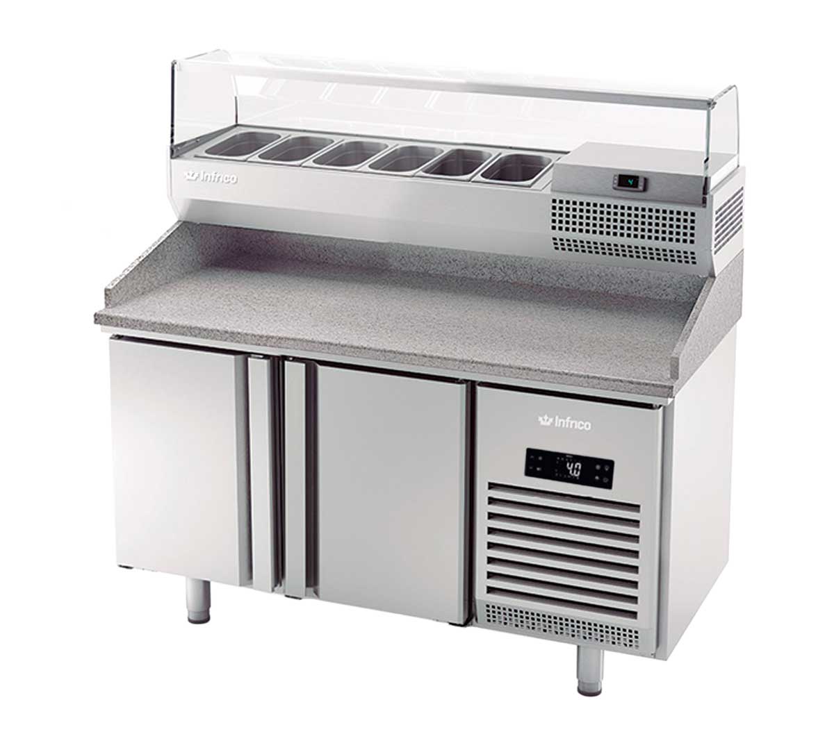 Mesa pizzera profesional con vitrina GN refrigerada