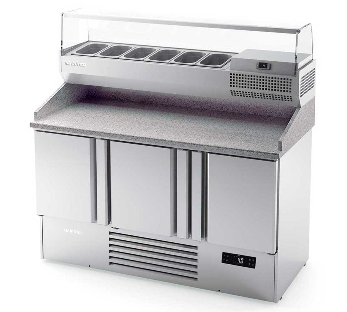 Mesa fría para pizza con encimera de granito y tecnología Inverter