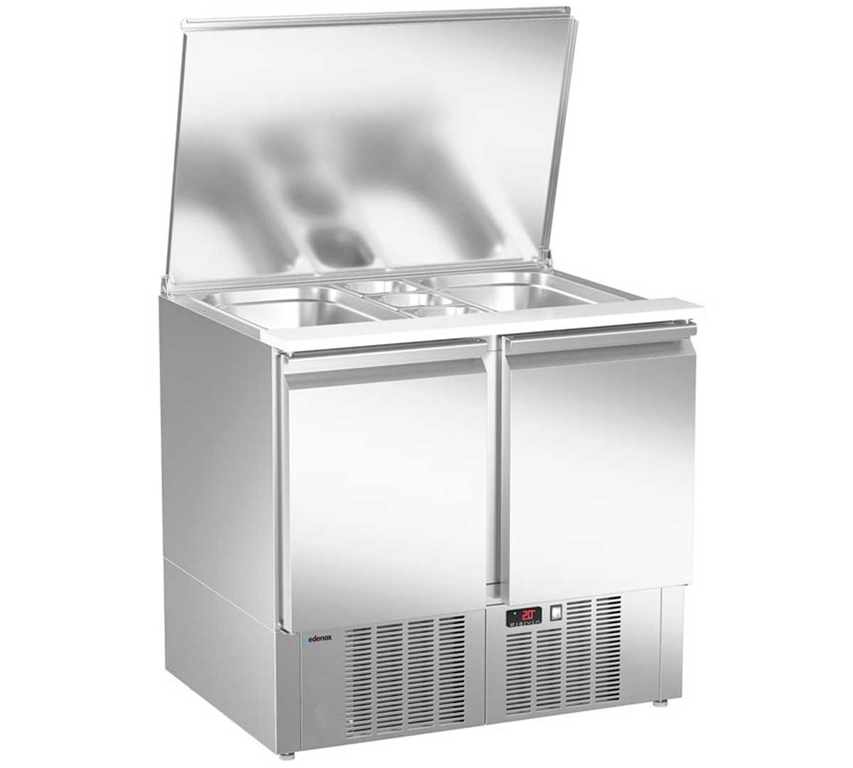Mesa refrigerada profesional para pizza con superficie de polietileno