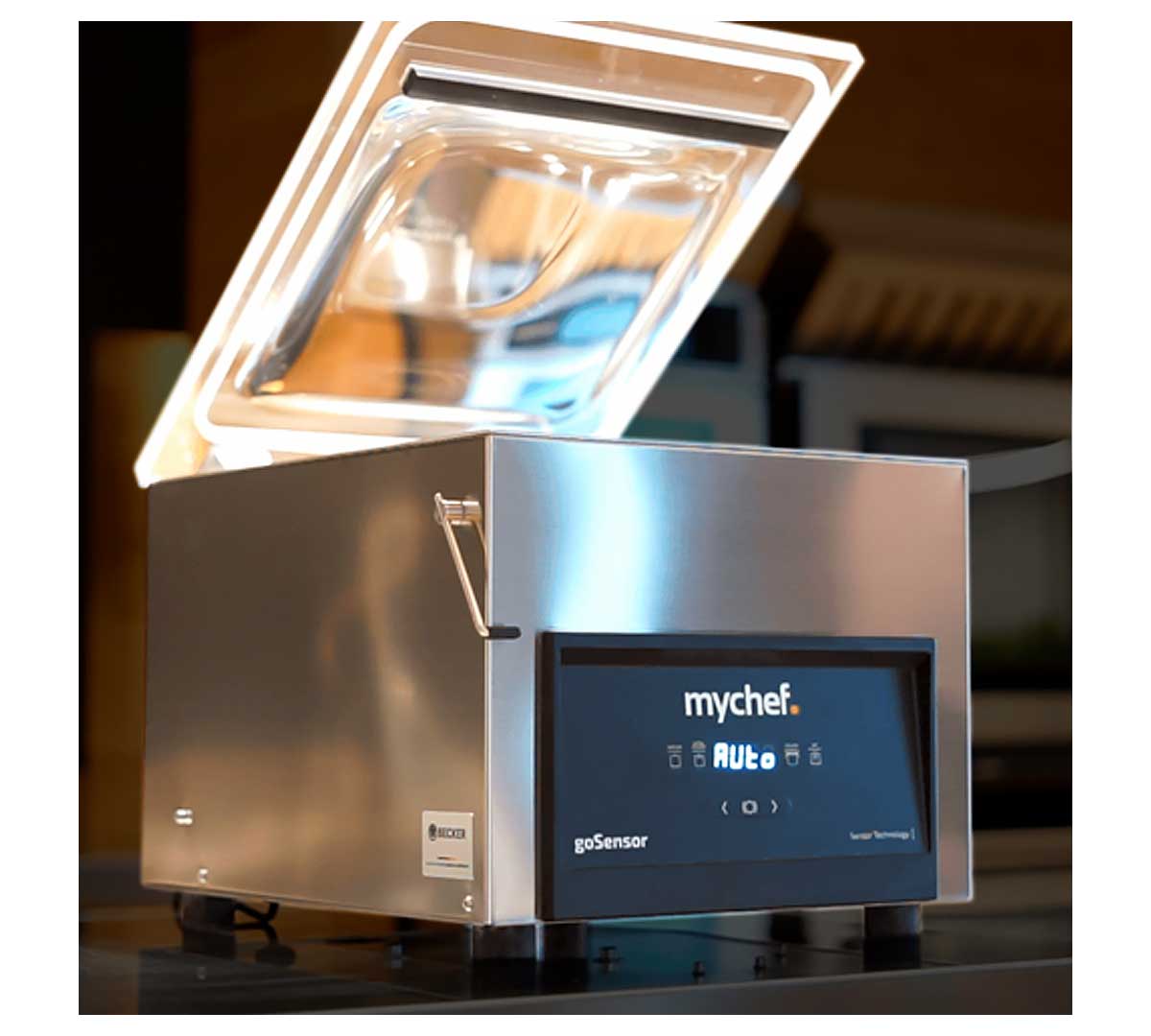 Cámara de la envasadora MyChef goSensor M con tapa transparente de cúpula y apertura automática