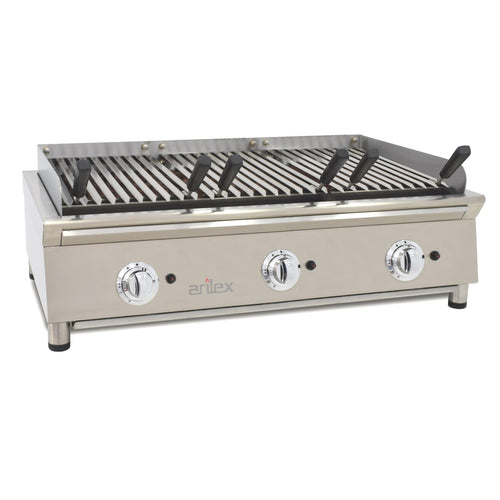 Barbacoa parrilla vasca a gas 130 cm Línea 600 130VASN de acero inoxidable con piedra volcánica para hostelería profesional