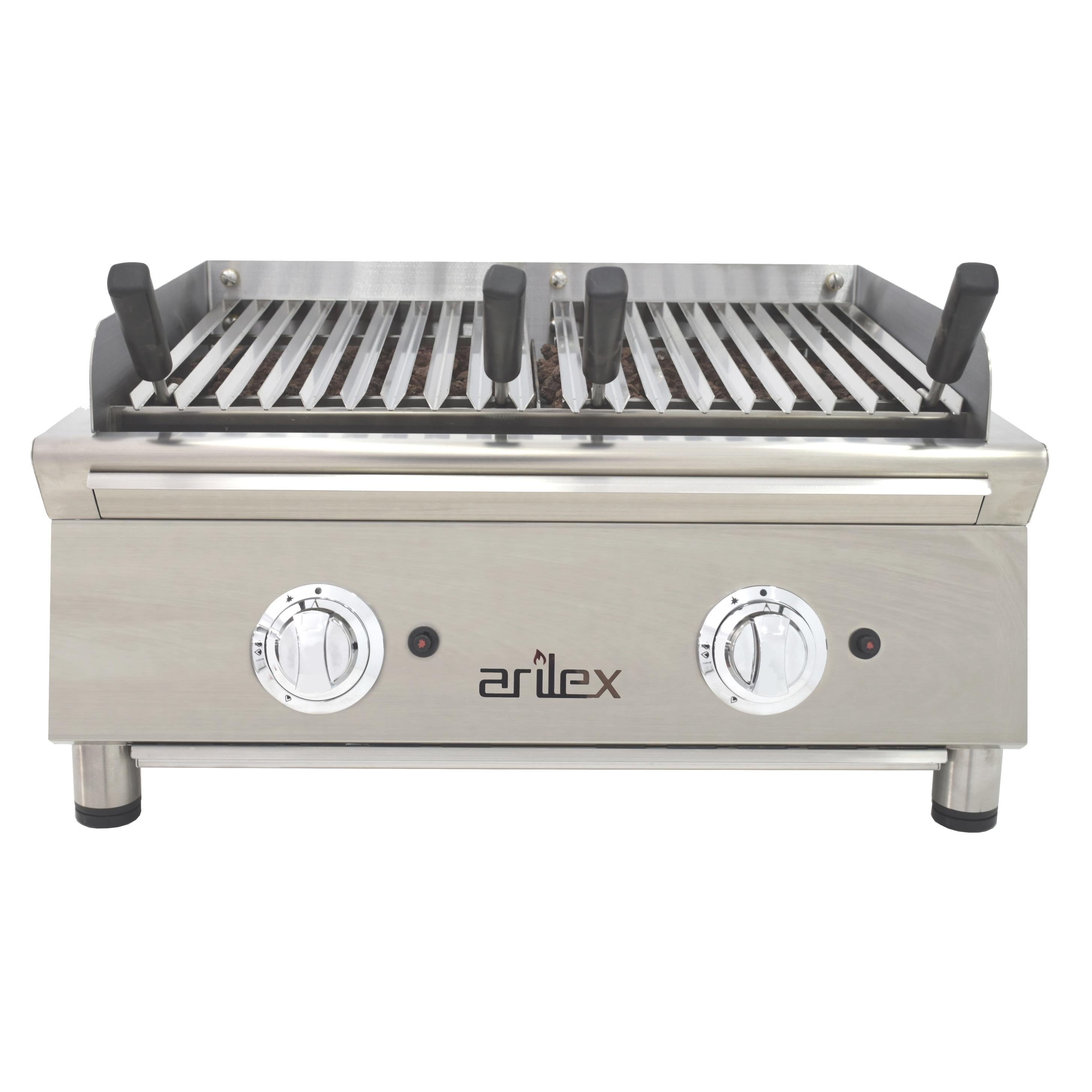 Barbacoa parrilla vasca a gas 70 cm Línea 600 70VASN de acero inoxidable con piedra volcánica para hostelería