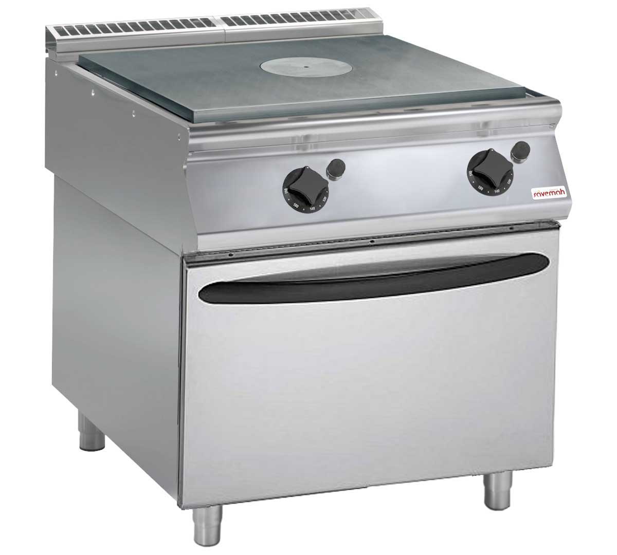 Cocina industrial Savemah Serie 900 con placa radiante de hierro fundido y horno GN 2/1