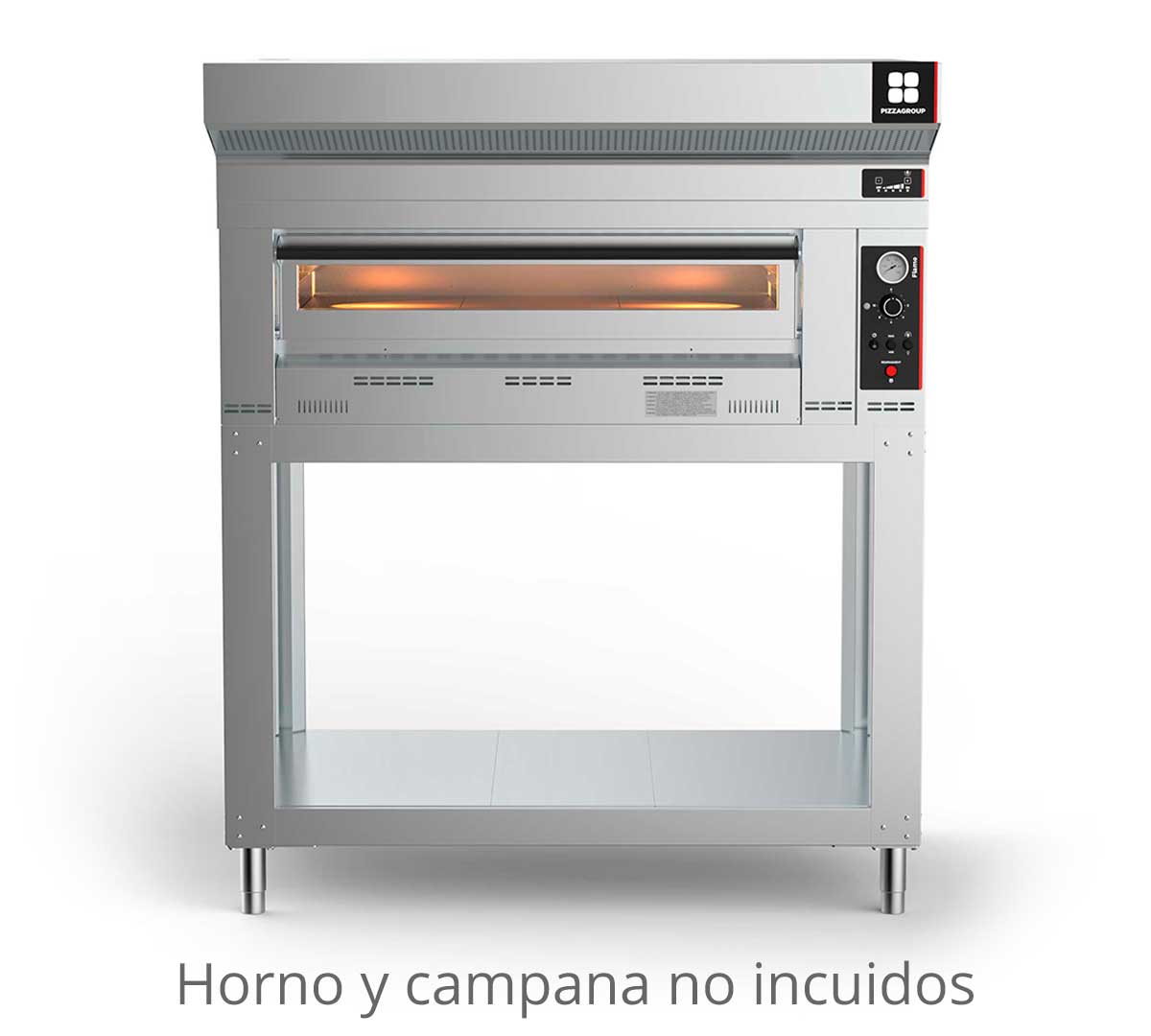 Soporte de acero inoxidable con estante inferior para hornos de pizza PizzaGroup Flame 4, Flame 6 y Flame 9