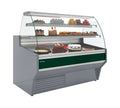 Vitrina expositora refrigerada Vesper VEP-9-C con cristal curvo para pasteles, tartas, bollería y productos de repostería en pastelerías y cafeterías.