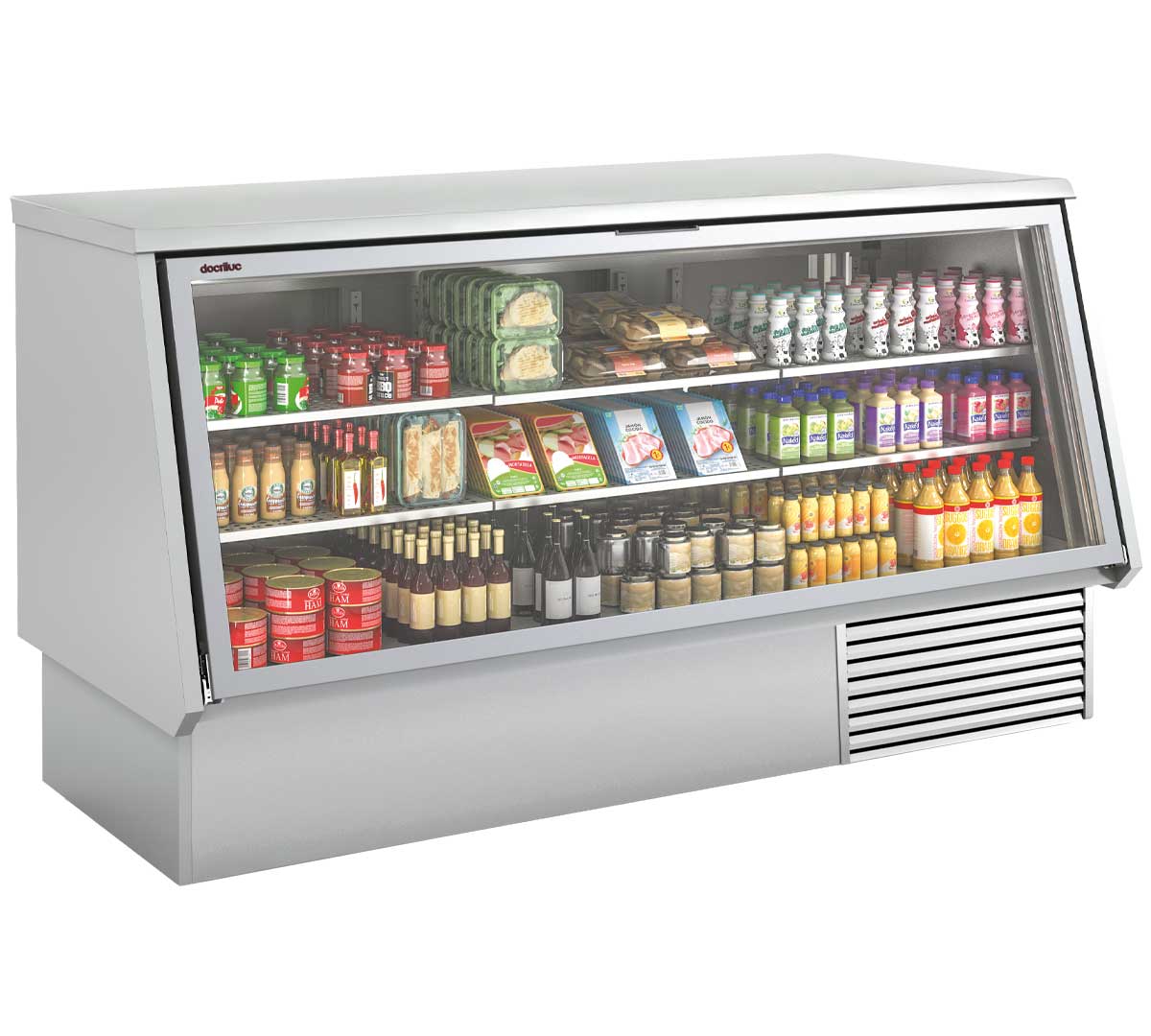 Vitrina expositora refrigerada cerrada Lunnaris VCC-9 para exposición de productos frescos, platos preparados y bebidas en supermercados y tiendas de alimentación.