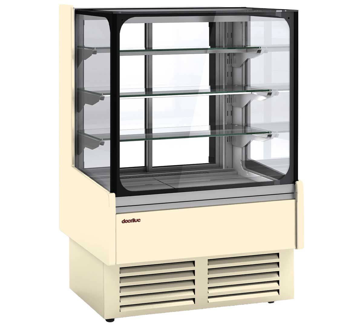 Vitrina semimural refrigerada Insignia VV-R con cristal recto para exposición de bebidas, snacks, bollería, platos preparados y productos frescos.