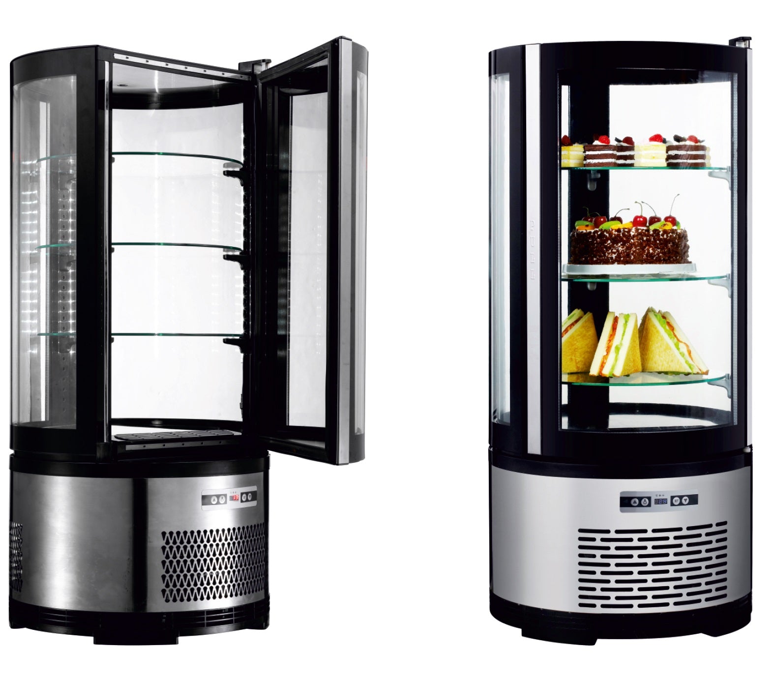 Vitrina refrigerada Redonda 105 Litros con 3 estantes de vidrio 480X480X1030h mm XC105R
