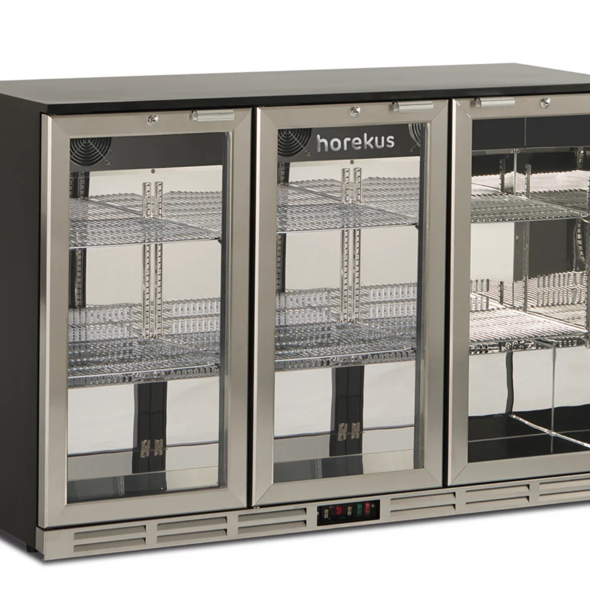 Armario botellero KS285-XH de acero inoxidable con triple puerta de cristal para bebidas