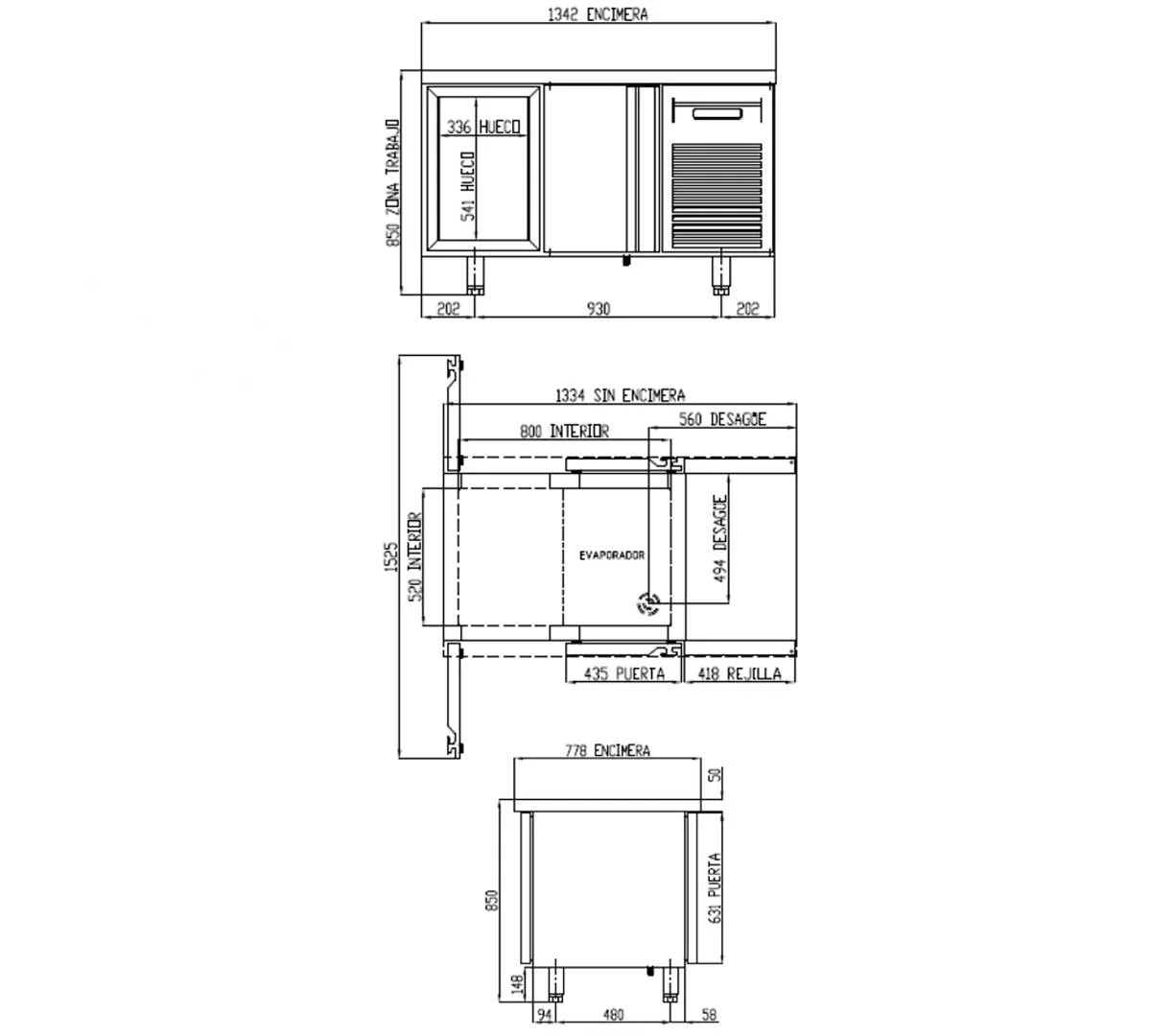Coreco Mesa Refrigerada Central Pasante Gama 700 GN 1/1 MFCG – 02