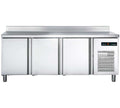 mesa fría de refrigeración con cajones y puertas en acero inoxidable