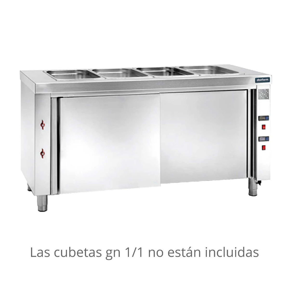 Distform Mesa Baño María con Reserva Caliente 700 - vista con indicación de cubetas no incluidas