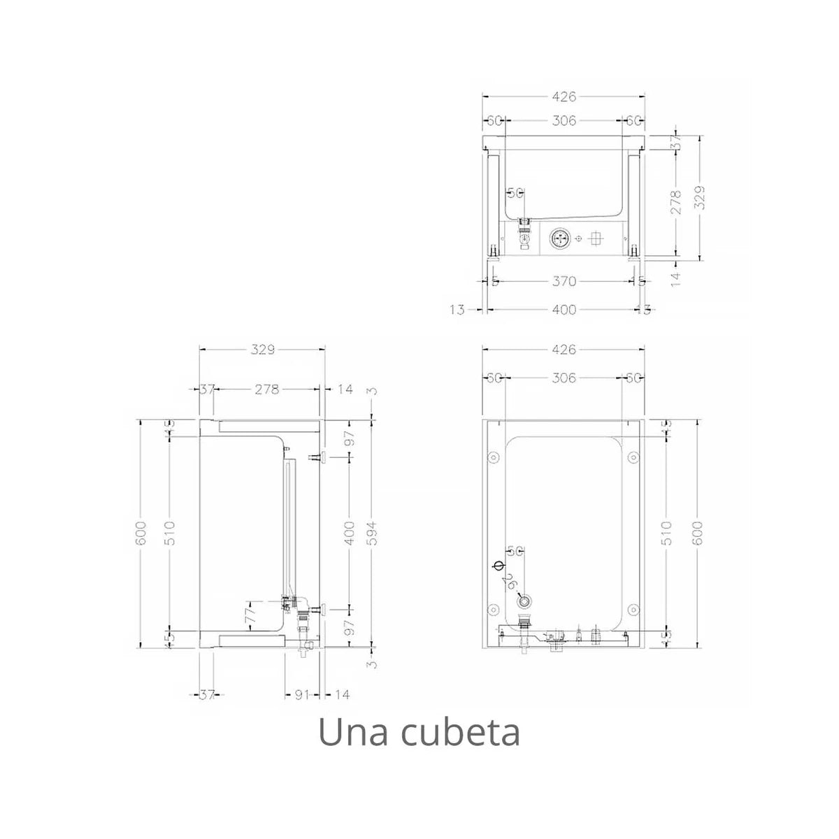 Edenox Baño María Agua BMSM - plano de dimensiones para una cubeta