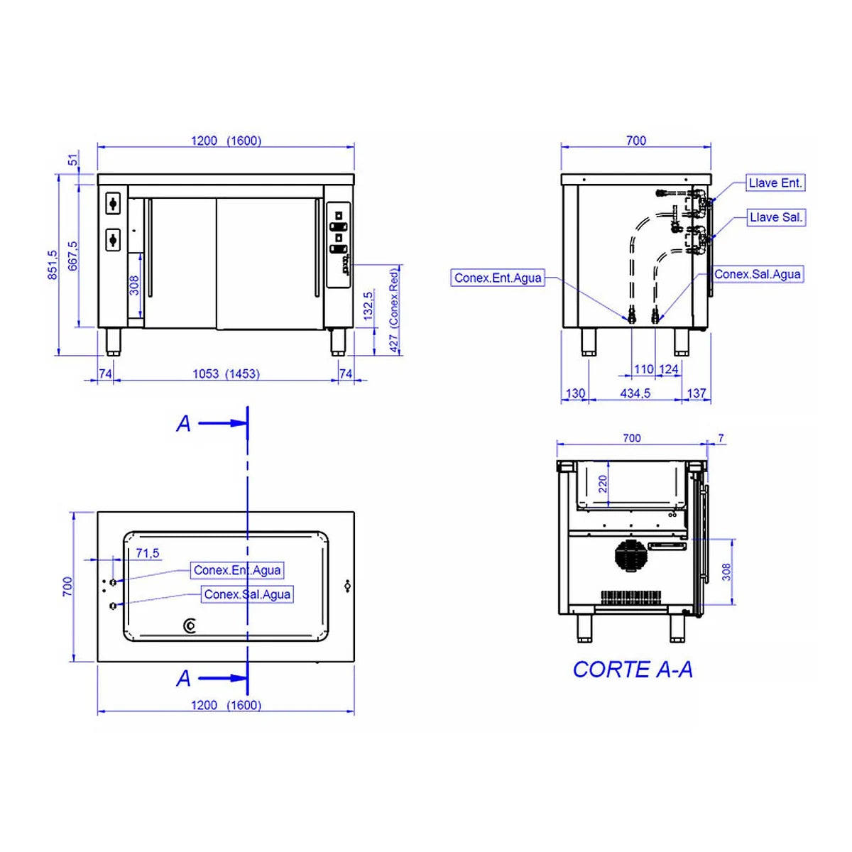 Edenox Baño María con Reserva Caliente MBMR - plano de dimensiones