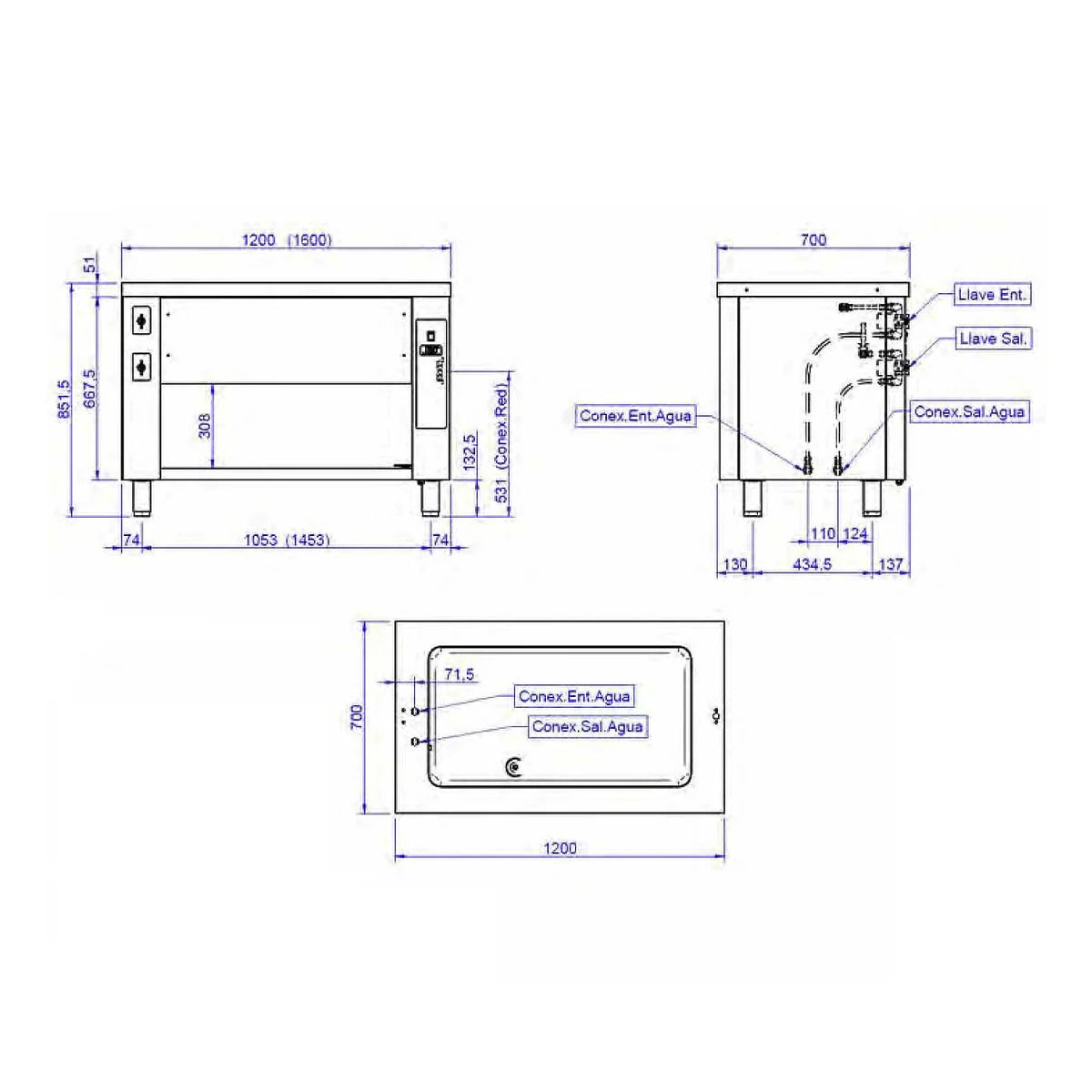 Edenox Baño María Reserva Neutra MBM - plano de dimensiones