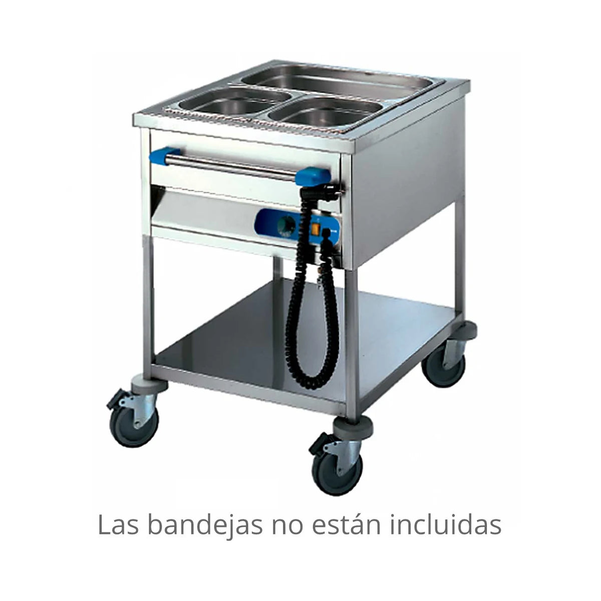 Edenox Carro Baño María CBM - vista general con indicación de bandejas no incluidas