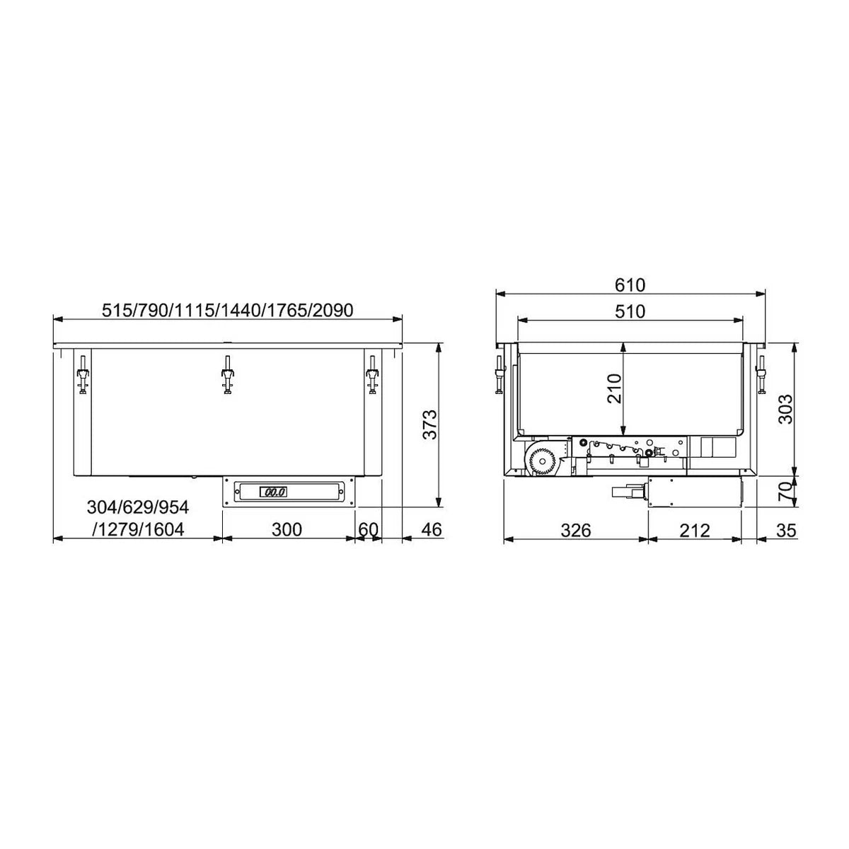 Edenox Cuba Baño María Calor Seco Ventilado CBMS - plano de dimensiones de encastre