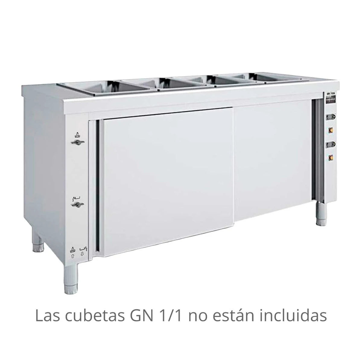 Eratos Baño María Húmedo con Reserva Caliente MBMR - vista con indicación de cubetas no incluidas