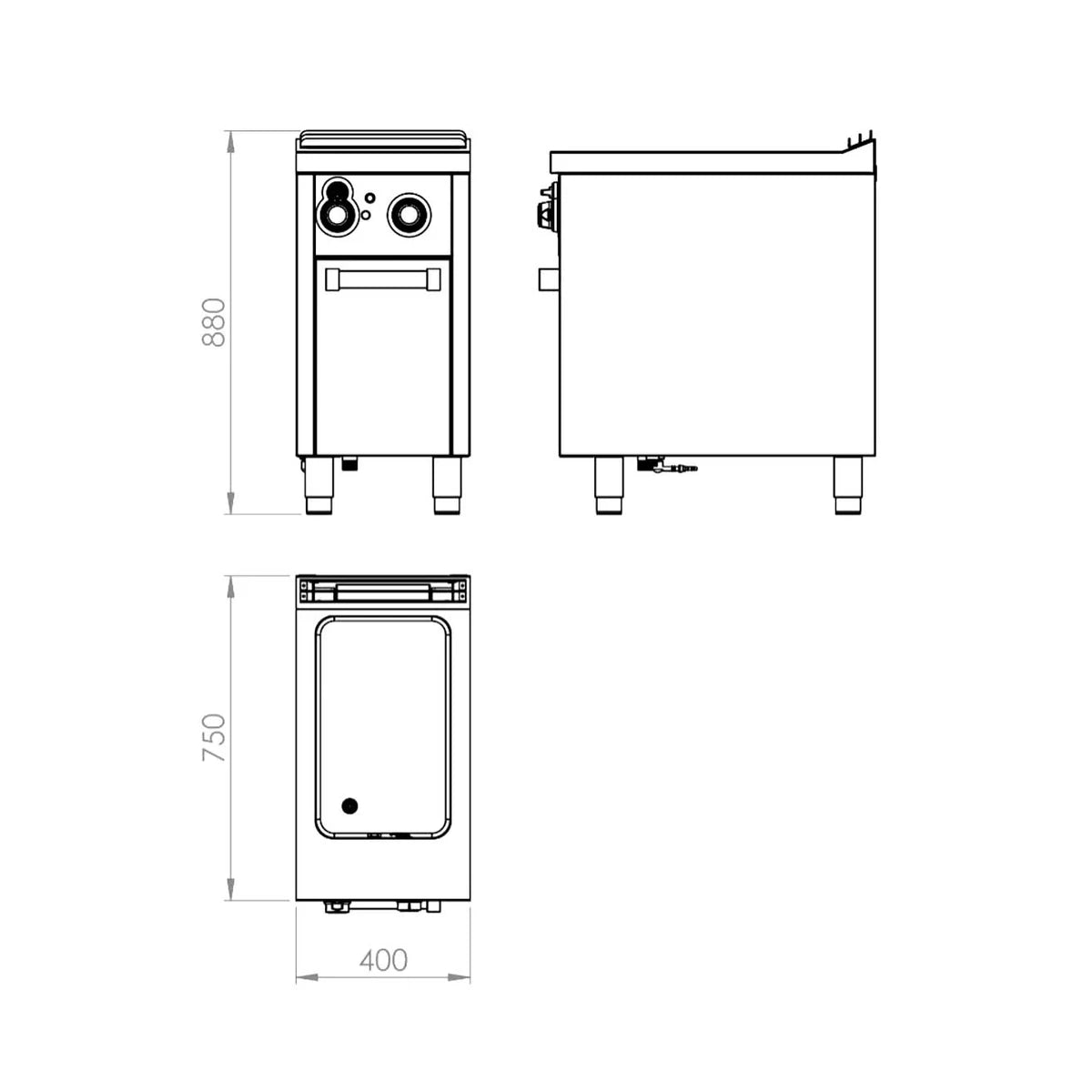 Fainca HR Serie 750 Baño María Gas BMG7504E - plano de dimensiones