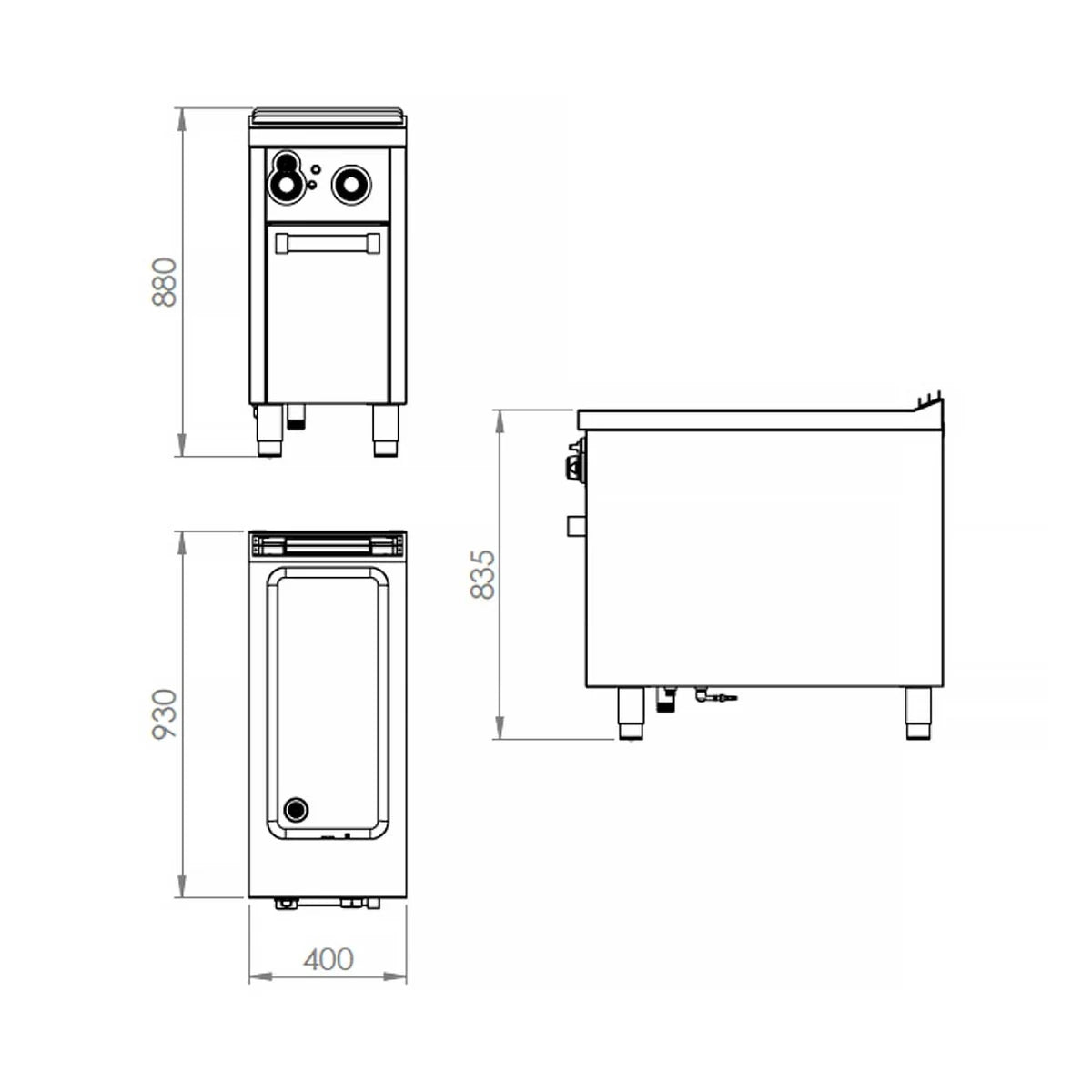 Fainca HR Serie 900 Baño María BME9004E - plano de dimensiones