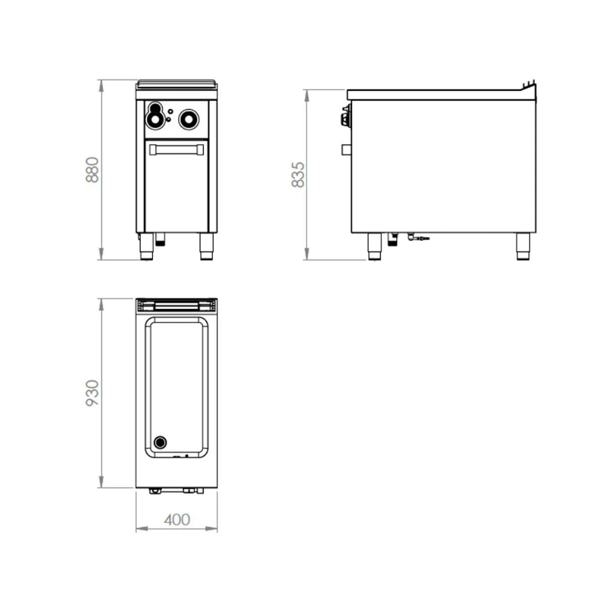 Fainca HR Serie 900 Baño María Gas BMG900 - plano de dimensiones del BMG9008E