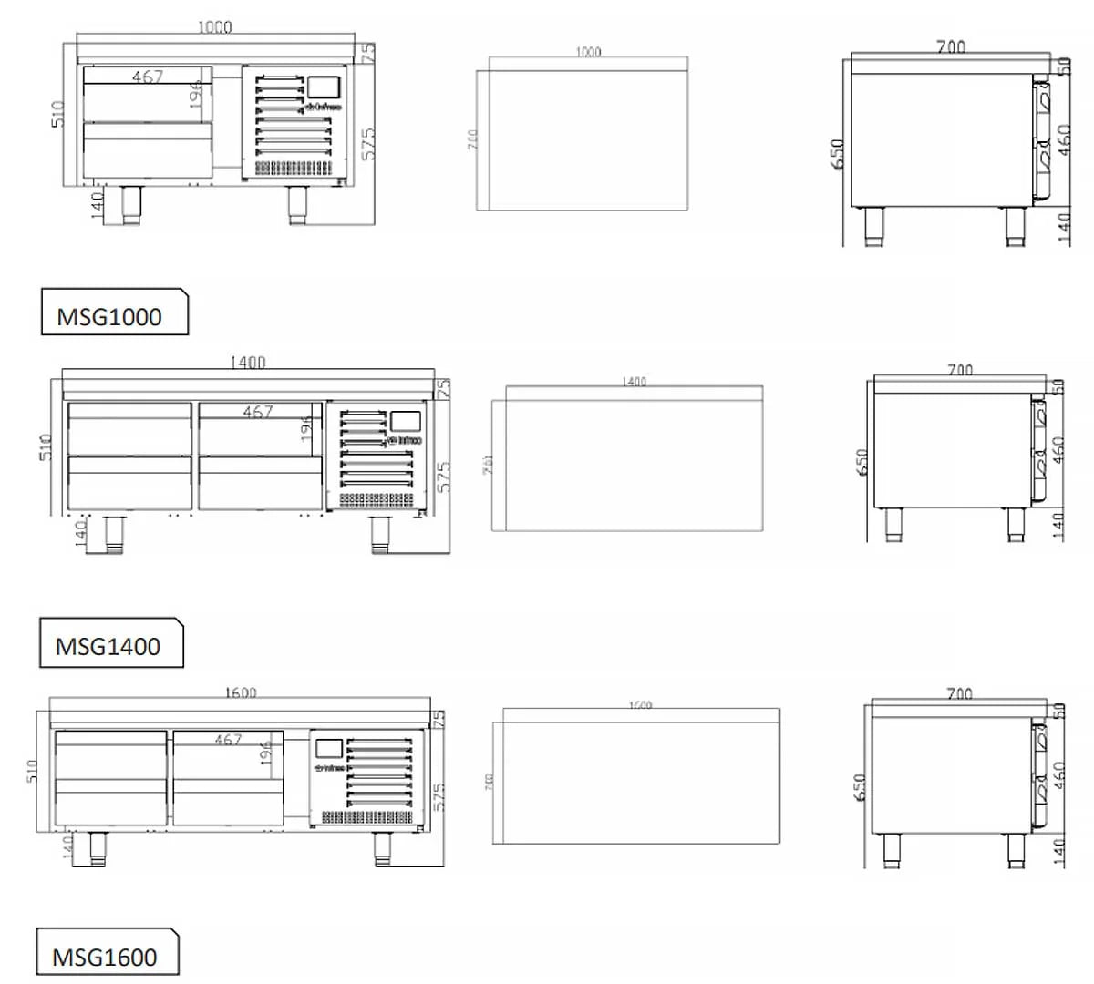 Infrico Mesa Refrigerada Gastronorm GN 1/1 Baja MSG – 02