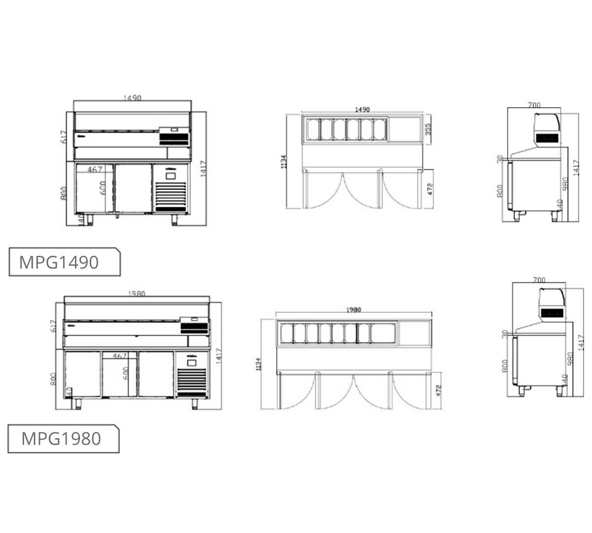 Infrico - Mesa Refrigerada Pizza Serie 700 GN 1/1 | Fondo 70 cm