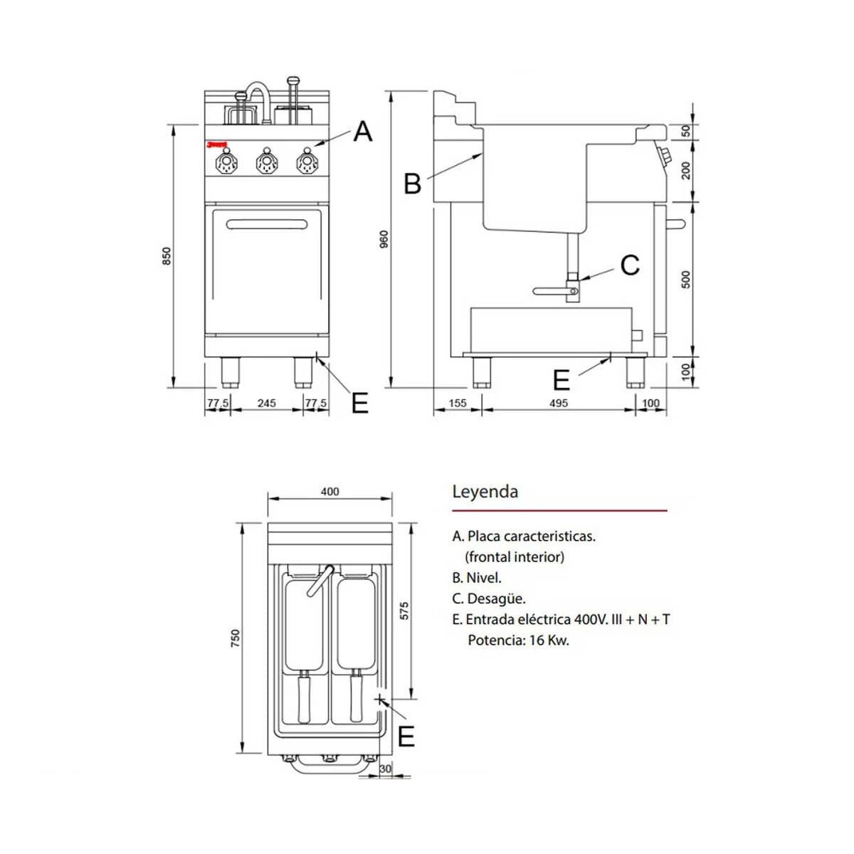 Jemi Serie 750 EV Freidora con Estante FRE716 - vista 2