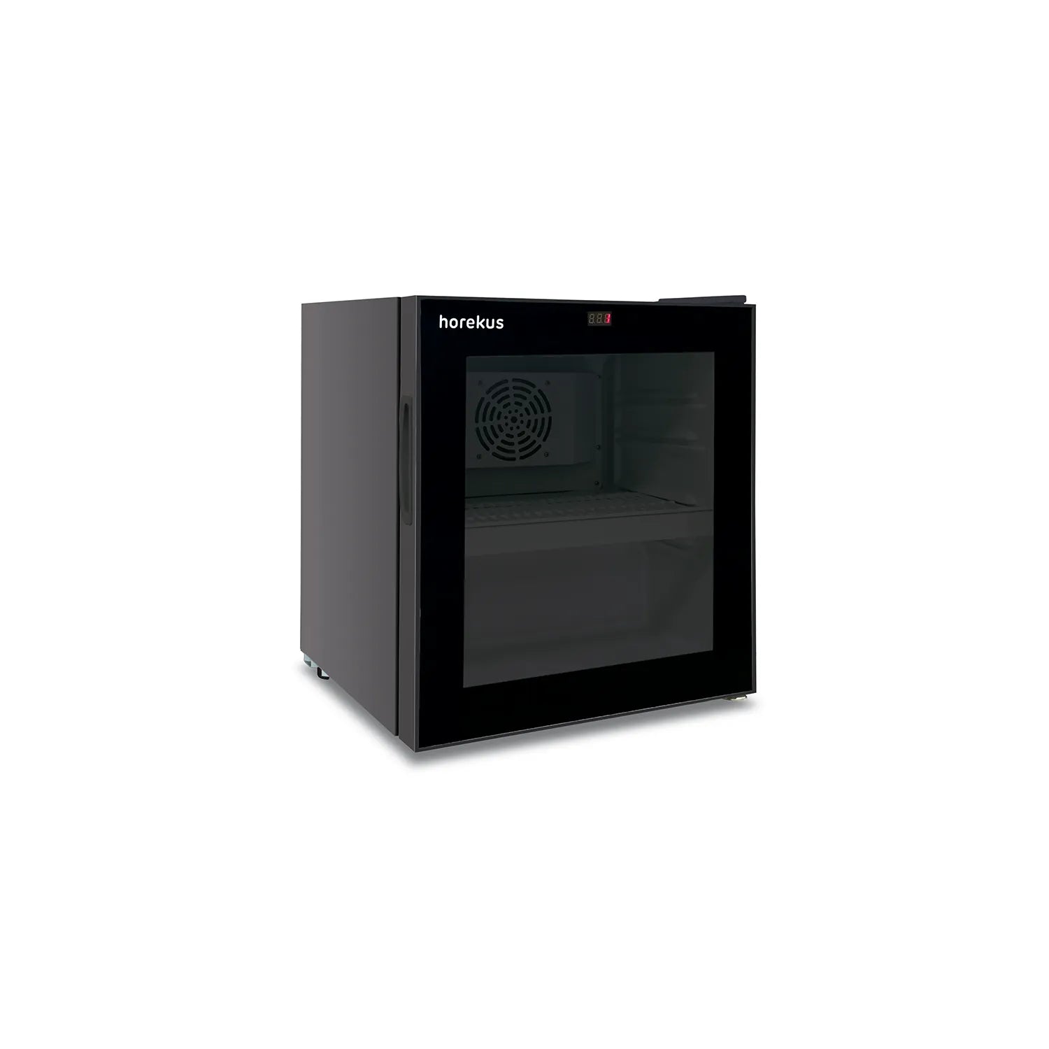 Mini frigorífico expositor negro Horekus HAM2 con interior refrigerado