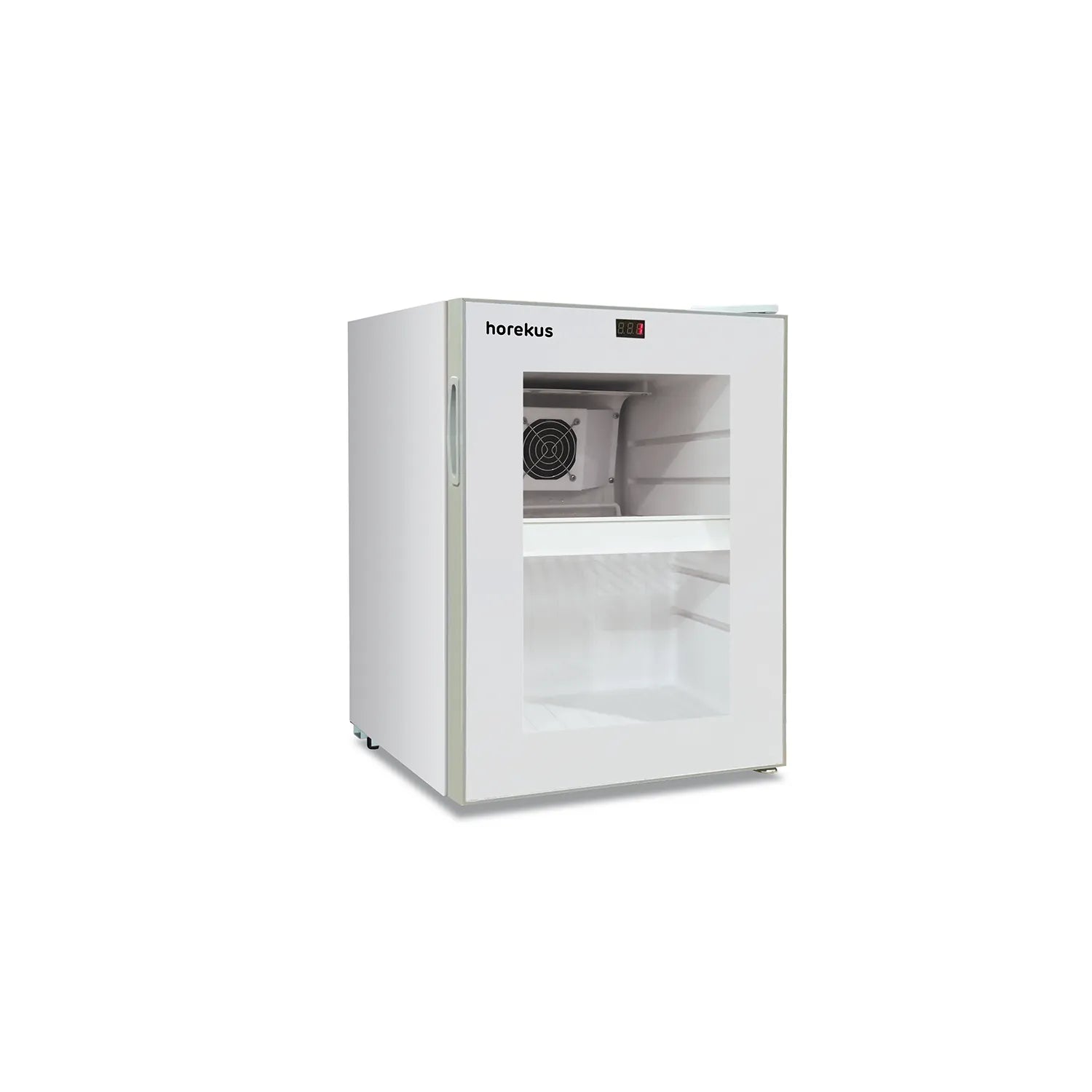 Mini nevera expositora blanca Horekus HAM1 con puerta de cristal
